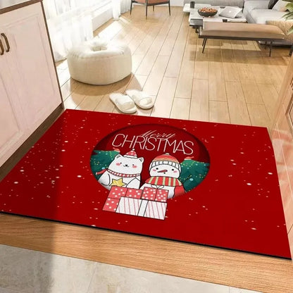 Christmas Entrance Door Mat Crystal Velvet Absorbent Anti-Slip Floor Mat Bathroom Entryway Holiday Decoration Rug