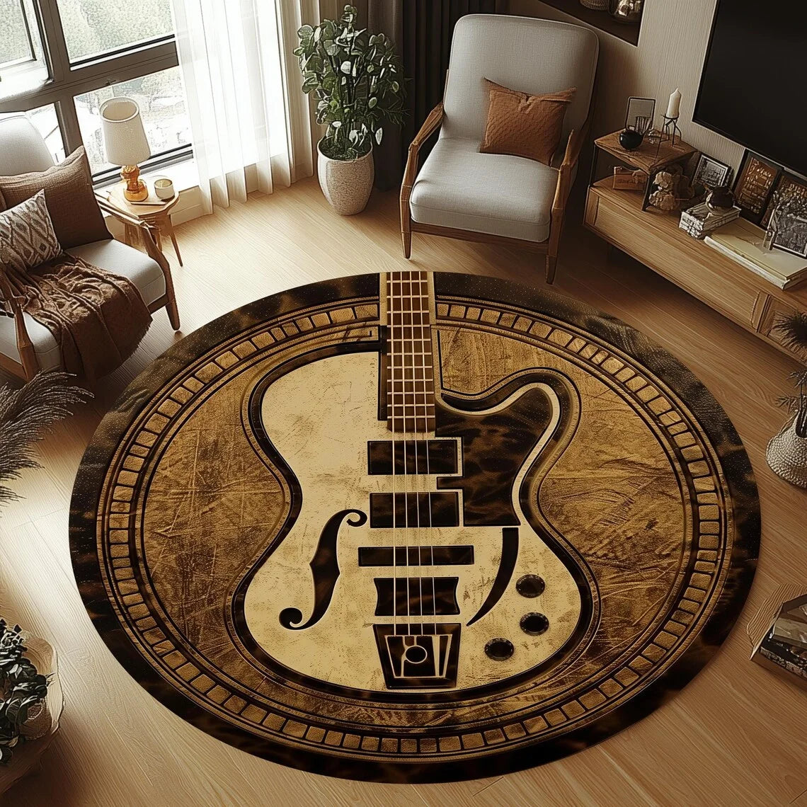 VIKAMA Round Guitar Non-Slip Area Rug