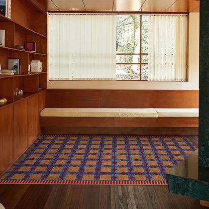 VIKAMA American Retro Checkered Carpet Contrasting Colour Bedroom Living Room Study Carpet Classic Home Decor