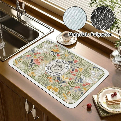VIKAMA Black Marble Dish Drying Mat Super Absorbent Non-Slip Kitchen Counter Rug Bottle Kettle Dinnerware Bar Mat Home Decor