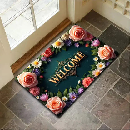 VIKAMA Floral Welcome Non-Slip Entrance Mat