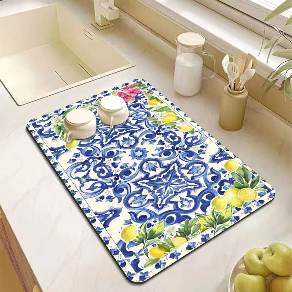 Lemon Rubber Kitchen Drying Mat
