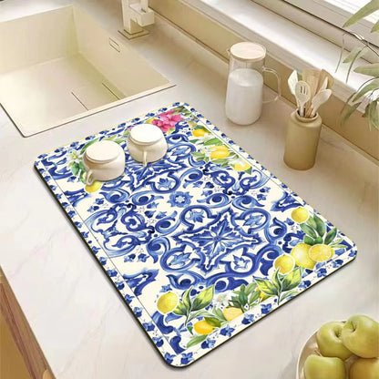 Lemon Rubber Kitchen Drying Mat