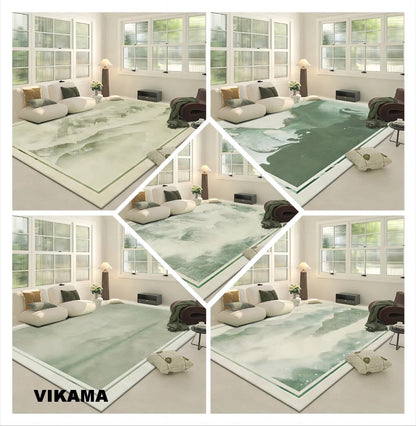 VIKAMA Crystal Pile Green Chinese Style Rug Full Area Bedroom Living Room Bedside Sofa Carpet Home Decor