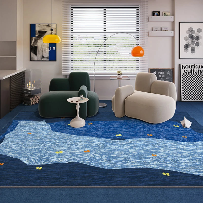 VIKAMA Blue Striped Light Luxury Living Room Carpet Sofa Coffee Table Bedroom Floor Mat