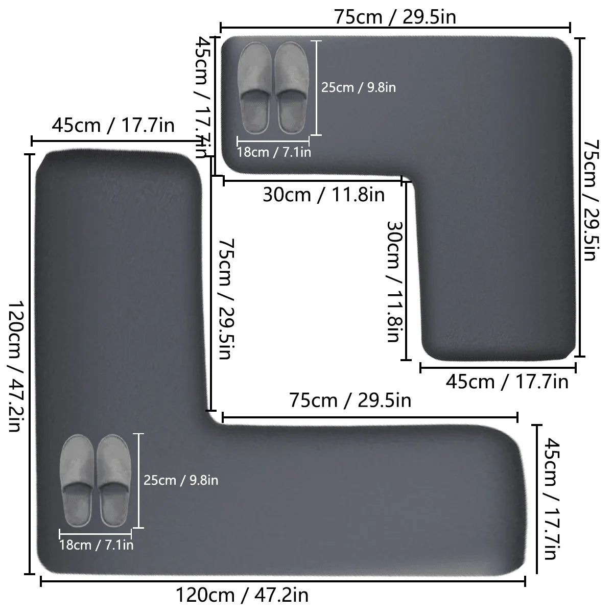 Thickened L-Shaped Kitchen Floor Mat Flannel Absorbent Oil-Resistant Non-Slip Soft Carpet