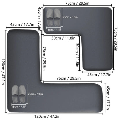 Thickened L-Shaped Kitchen Floor Mat Flannel Absorbent Oil-Resistant Non-Slip Soft Carpet