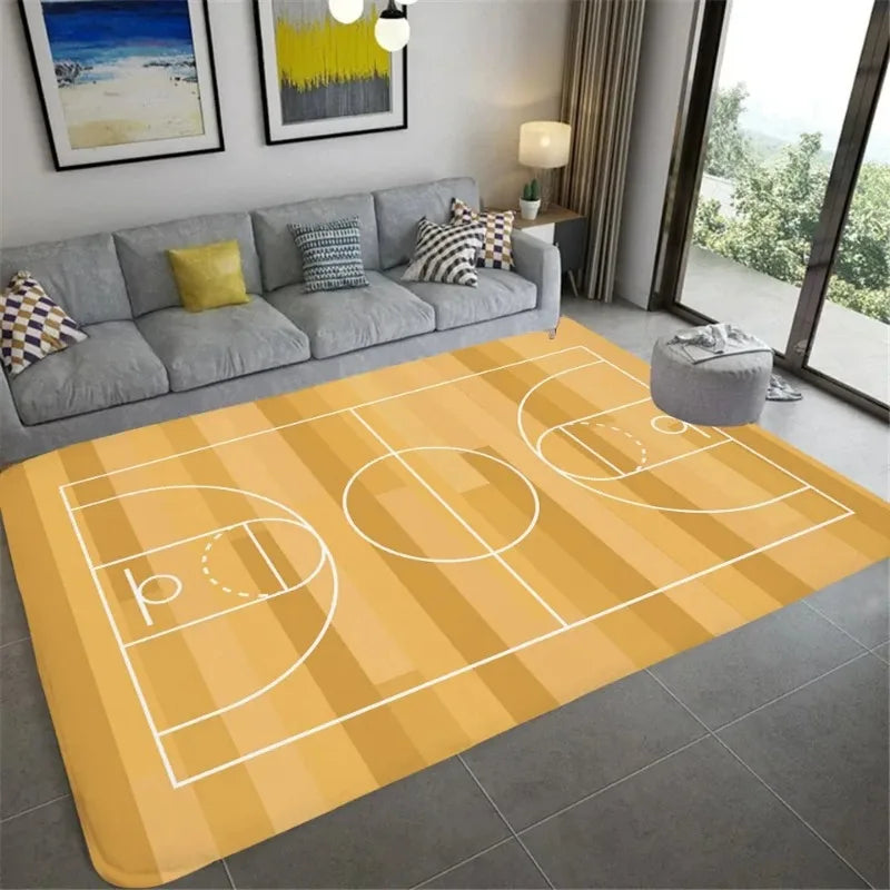 Basketball Court Design Rug Blue Orange Red Non-Slip Carpet Sports Theme Floor Mat Living Room Bedroom Home Decor
