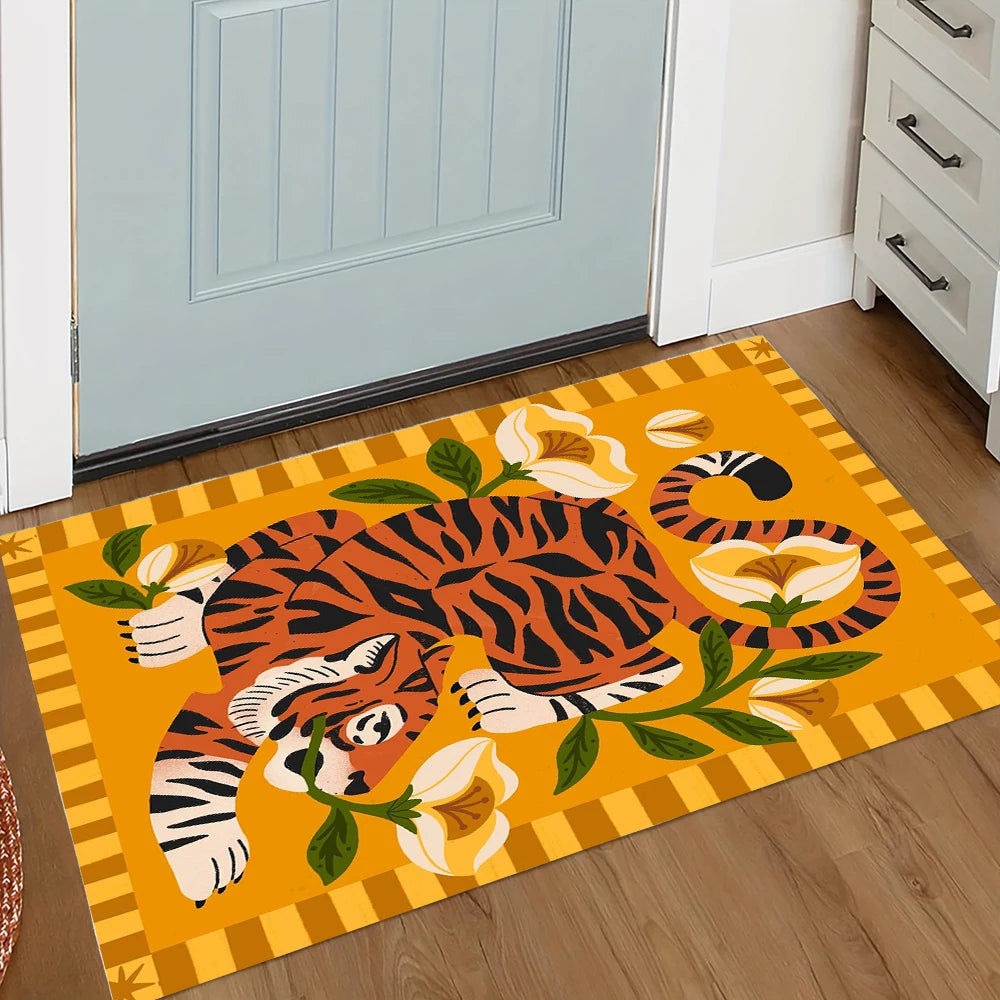 Retro Tiger Checkered Welcome Mat