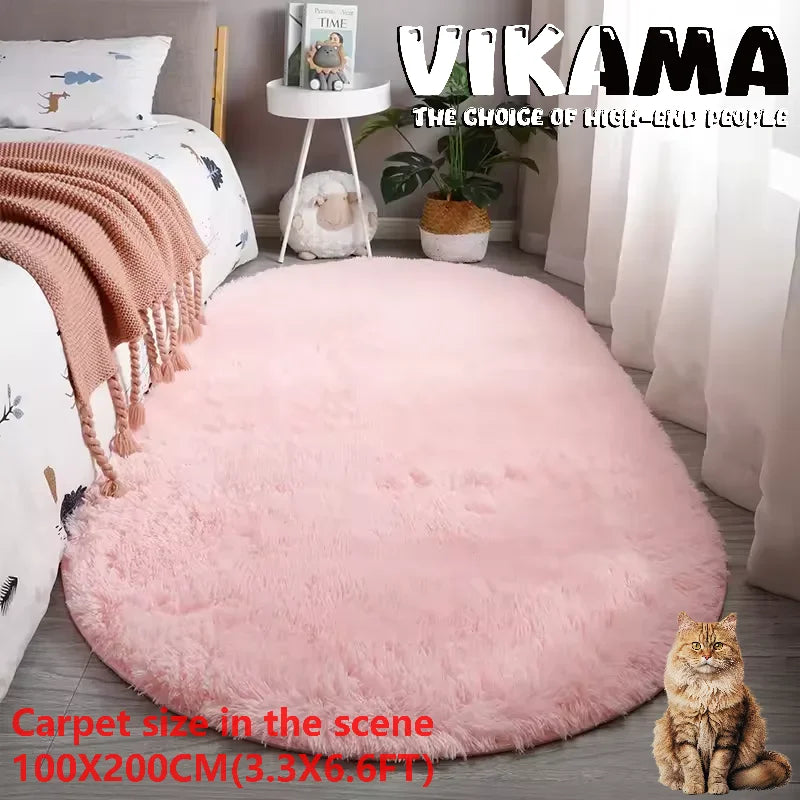 VIKAMA Oval Tie-Dye Rug Soft Bedside Living Room Kitchen Mat Home Decor