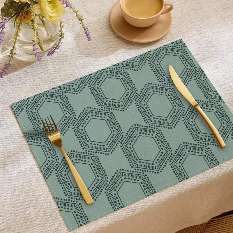 Luxury 6PCS Table Mats Set Leaf Fan Stripe Polka Dot Dining Placemats