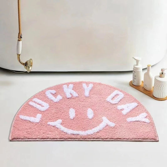 Cartoon Smiley Face Faux Cashmere Floor Mat Non-Slip Absorbent Entrance Bathroom Carpet