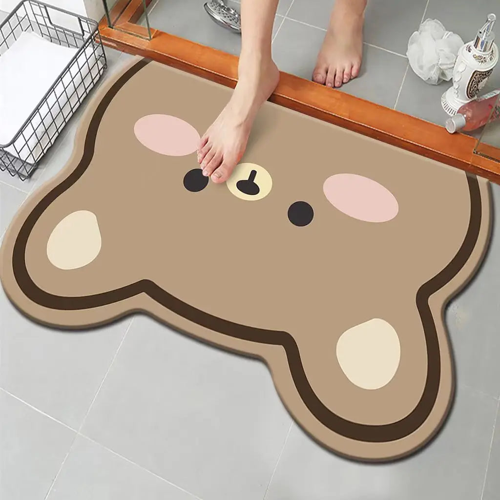 Bathroom absorbent non-slip foot pad cute cartoon household diatom mud floor mat quick drying entry toilet toilet anti-drop