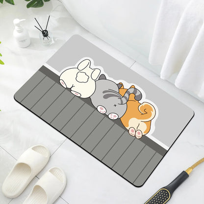 Cartoon Diatomaceous Mud Bathroom Mat Soft Absorbent Non-Slip Floor Rug Toilet Sink Bedroom Carpet Home Decor