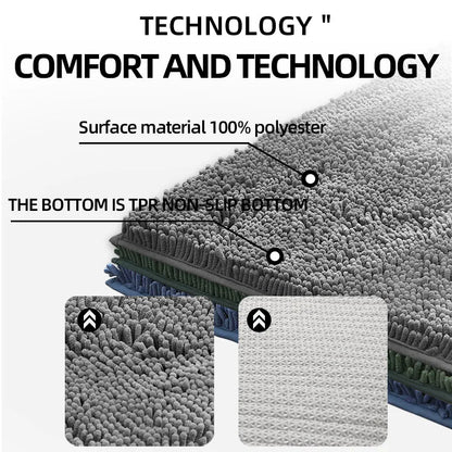 40×60cm Blue Chenille Bath Rug Soft Absorbent Non-Slip Quick-Dry Shower Carpet Machine Washable Bathroom Home Decor