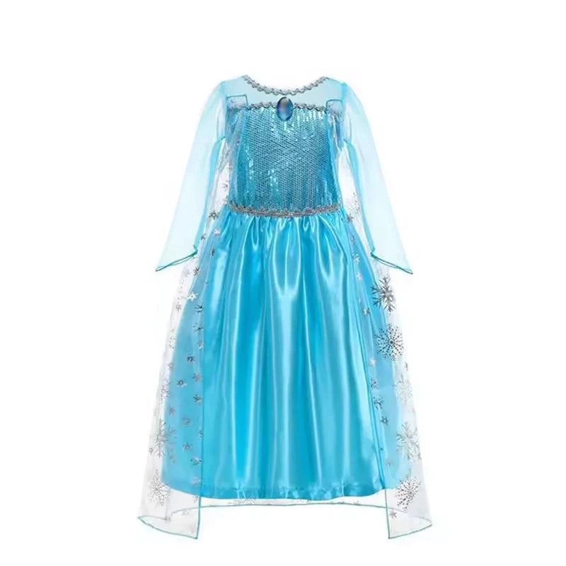 Disney Frozen Elsa Snow Queen Cape Costume Dress For Girls