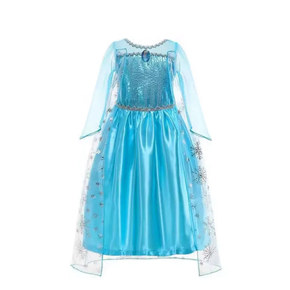 Disney Frozen Elsa Snow Queen Cape Costume Dress For Girls