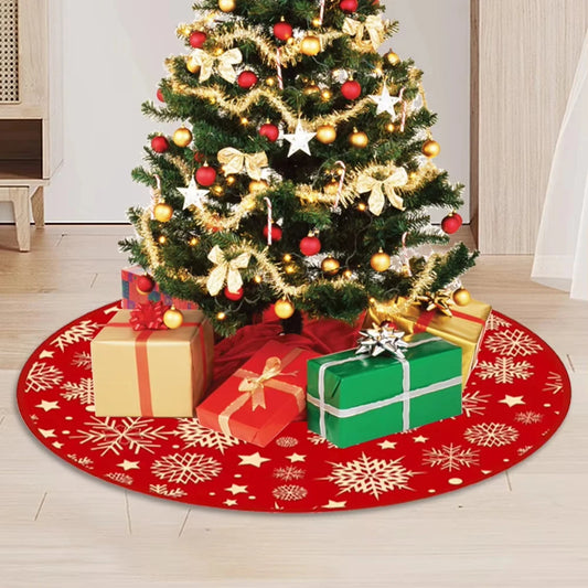VIKAMA Red Snowflake Star Christmas Tree Skirt Holiday Living Room Decor