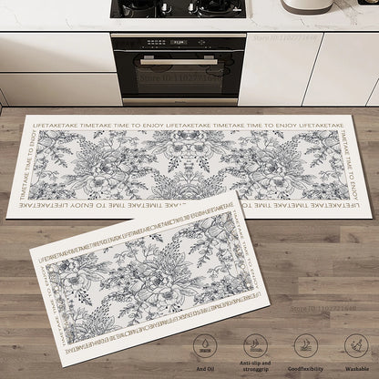 Floral Pattern Kitchen Rug Extra Thick Absorbent Non-Slip Doormat Anti-Fatigue Mat Bathroom Entrance Long Carpet Home Decor