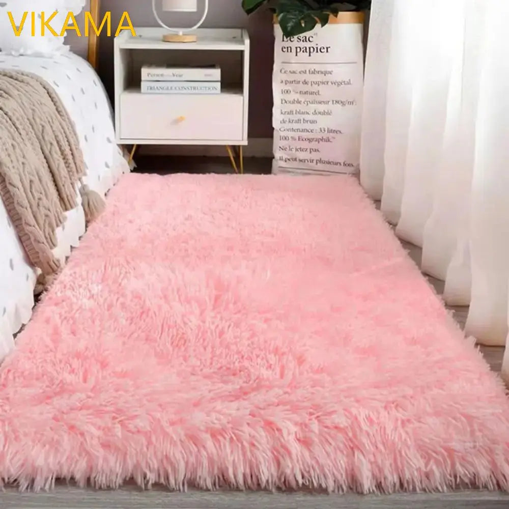 VIKAMA Silk Wool Plush Rug Soft Bedroom Living Room Bed Coffee Table Mat Home Decor