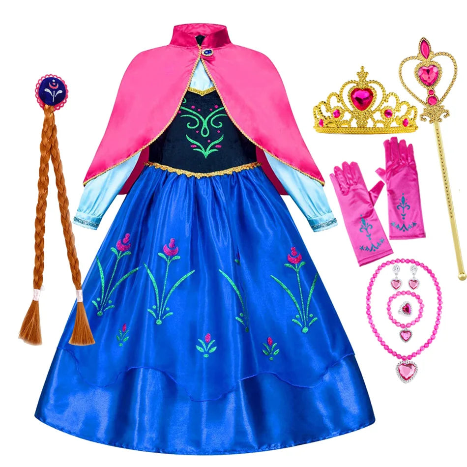 Disney Frozen Elsa Anna Princess Costume Dress For Girls