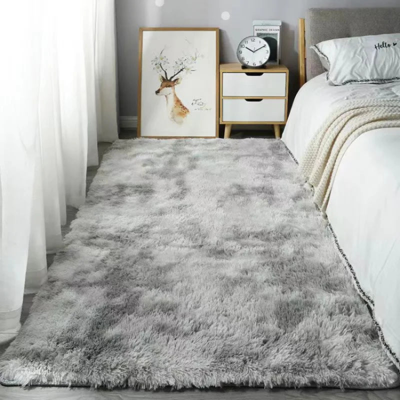 VIKAMA Silk Wool Shaggy Rug Non-Slip Washable Soft Plush Bedroom Area Rug Home Decor