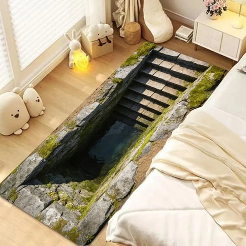 3D Optical Illusion Stone Staircase Runner Rug