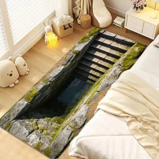 3D Optical Illusion Stone Staircase Runner Rug