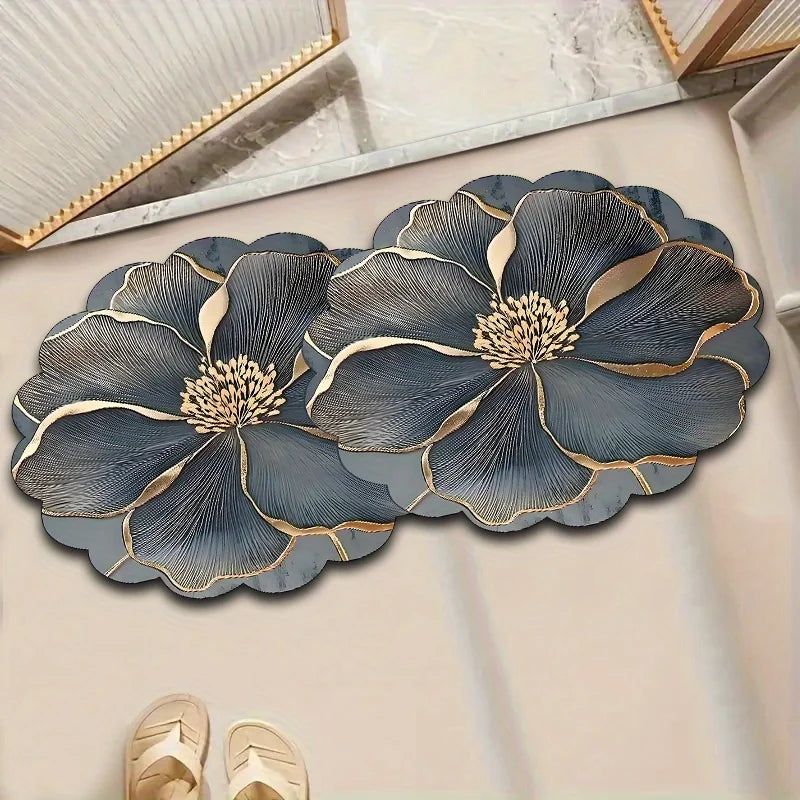 VIKAMA Grey Floral Absorbent Silica Doormat