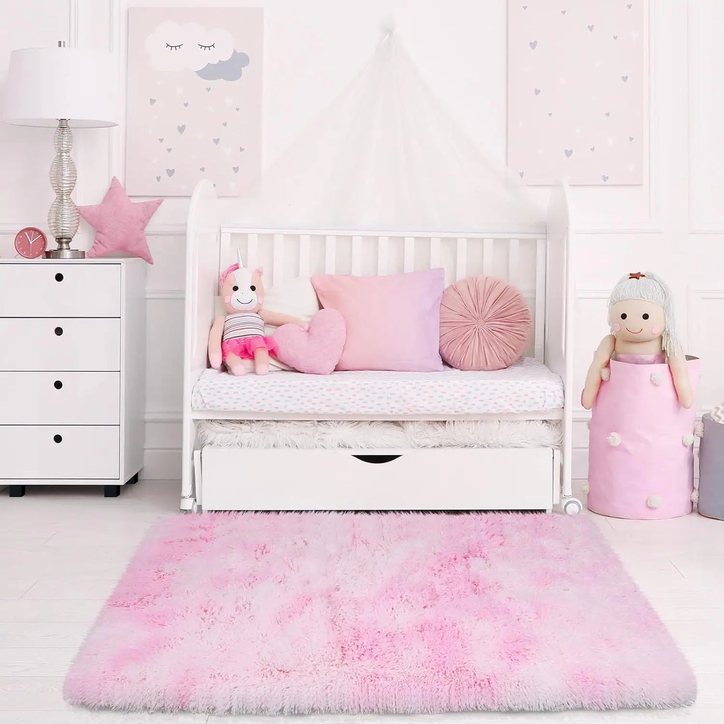 VIKAMA Tie-Dye Plush Non-Slip Kids Area Rug