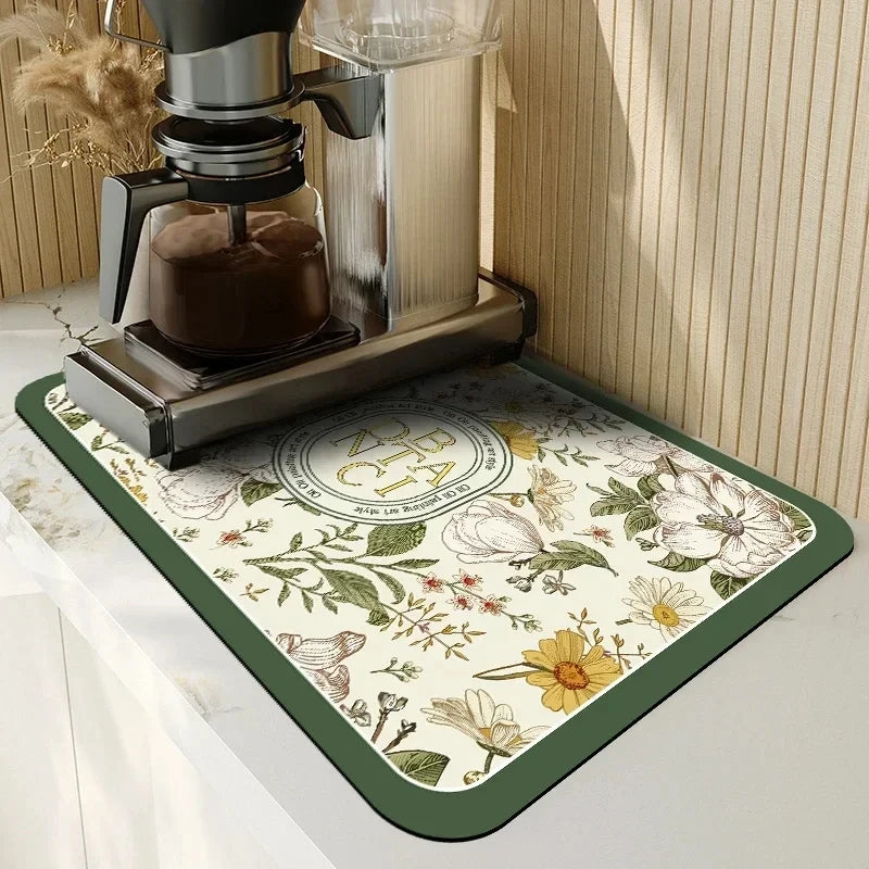 VIKAMA Black Marble Dish Drying Mat Super Absorbent Non-Slip Kitchen Counter Rug Bottle Kettle Dinnerware Bar Mat Home Decor