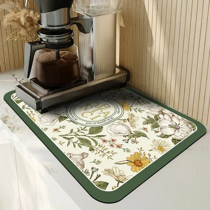 VIKAMA Black Marble Dish Drying Mat Super Absorbent Non-Slip Kitchen Counter Rug Bottle Kettle Dinnerware Bar Mat Home Decor