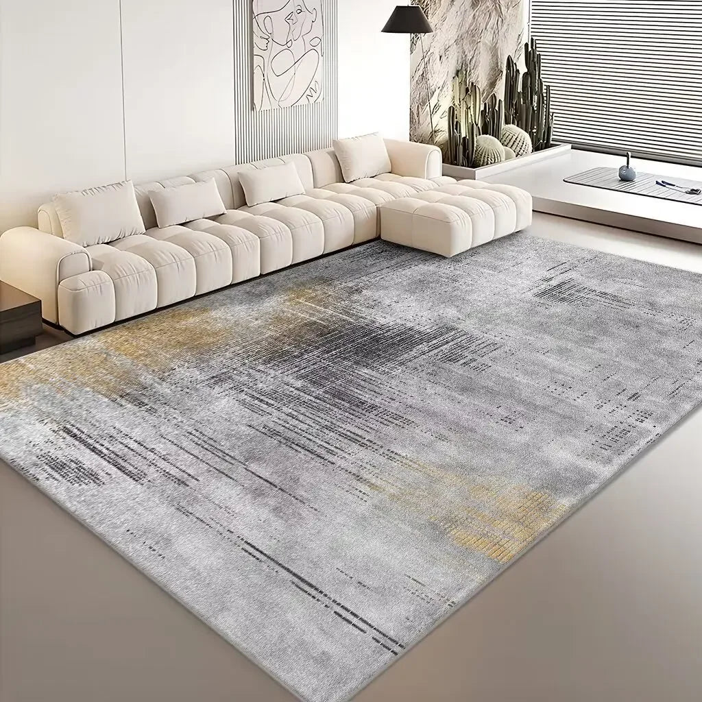Modern Abstract Grey Plush Washable Area Rug