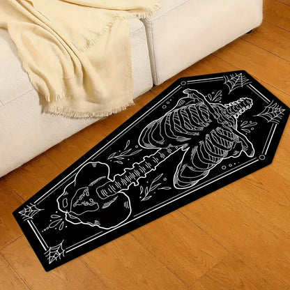 Gothic Coffin Skeleton Halloween Rug