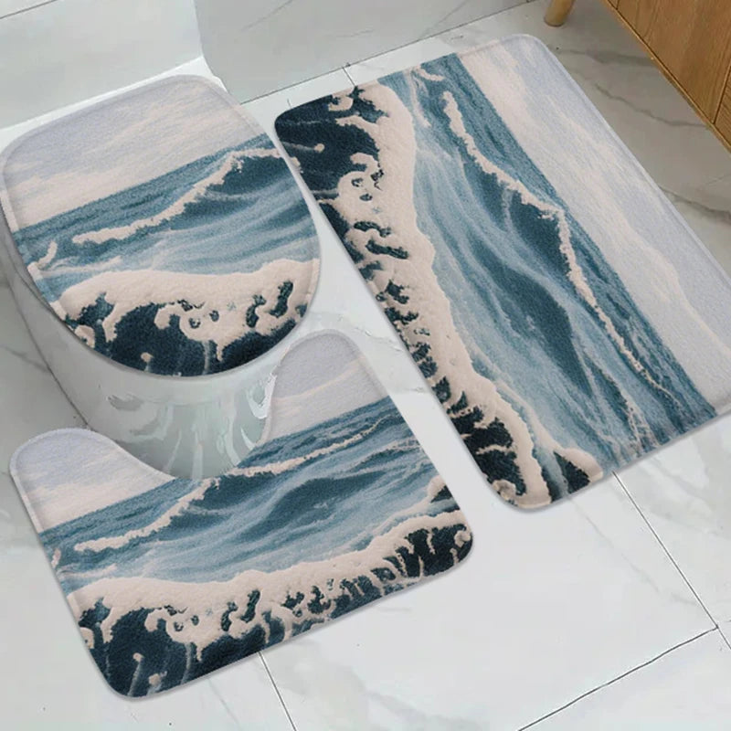 Ocean World Pattern Bathroom Non slip Mat Door Floor Mat Shower Room Carpet Bathtub Absorbent Foot Mat Decorative Mat