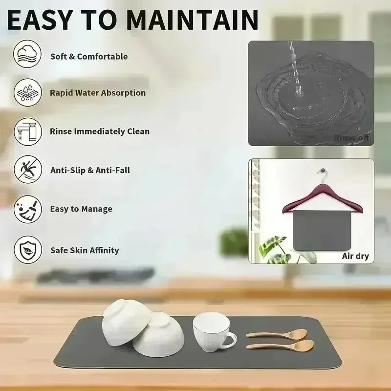 VIKAMA Solid Color Absorbent Kitchen Countertop Mat