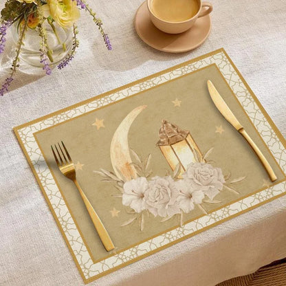 Moon Oil Lamp Print Linen Placemat Heat-Resistant Anti-Scald Table Mat Festive Western Tableware Decor
