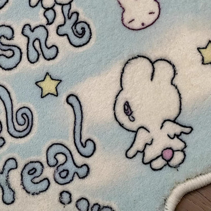 VIKAMA Cute Angel Rabbit Rug Imitation Cashmere Soft Non-Slip Living Room Floor Mat Bedroom Doormat Home Decor