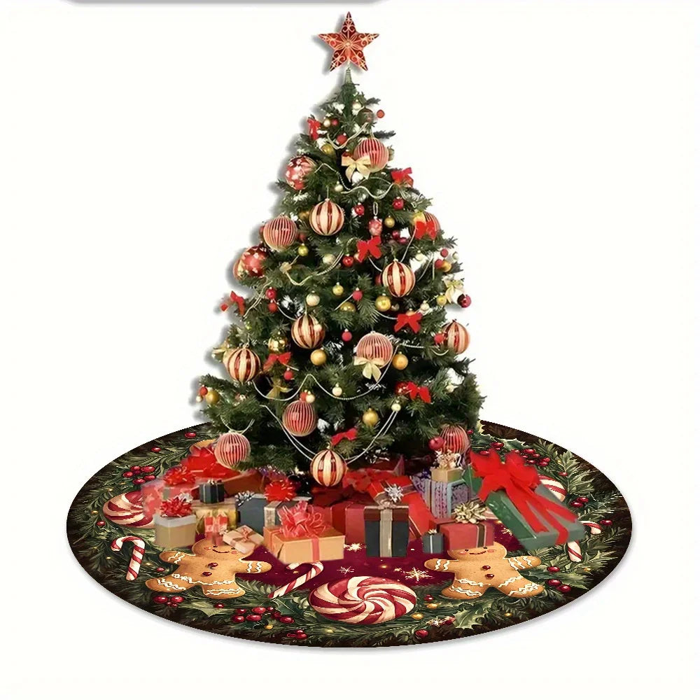 VIKAMA Gingerbread Peppermint Christmas Tree Skirt Rug