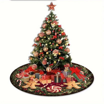 VIKAMA Gingerbread Peppermint Christmas Tree Skirt Rug