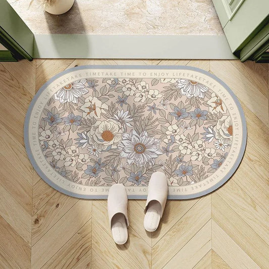 Light Luxury European Floral Bathroom Absorbent Diatom Mud Non-slip Floor Mat Door Mat