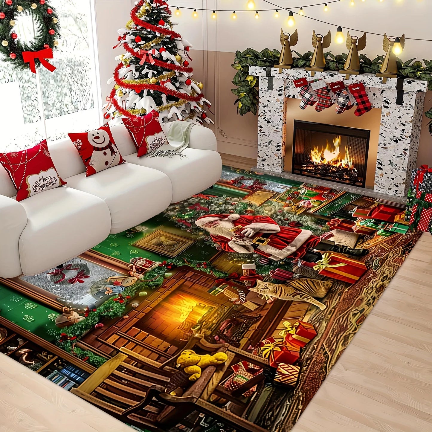 Santa Claus Christmas decorative area rug for living room/bedroom