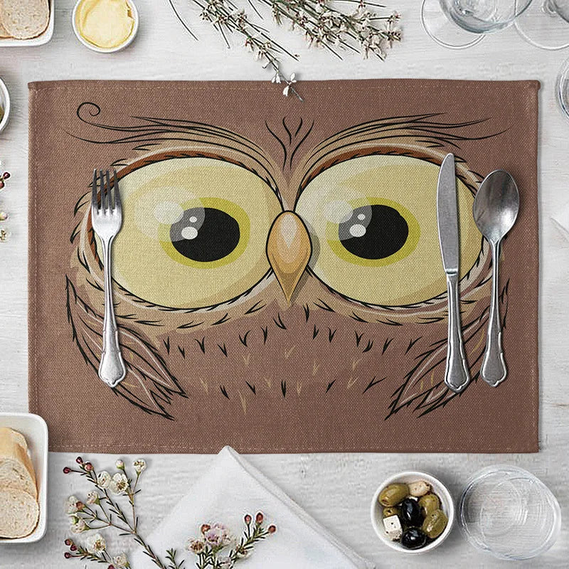 Cute Animal Linen Kids Placemat Set (Pig Bear Frog Fox Pattern)
