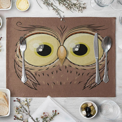 Cute Animal Linen Kids Placemat Set (Pig Bear Frog Fox Pattern)
