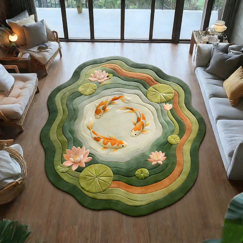 Koi Fish Pattern Round Fluffy Non-Slip Area Rug