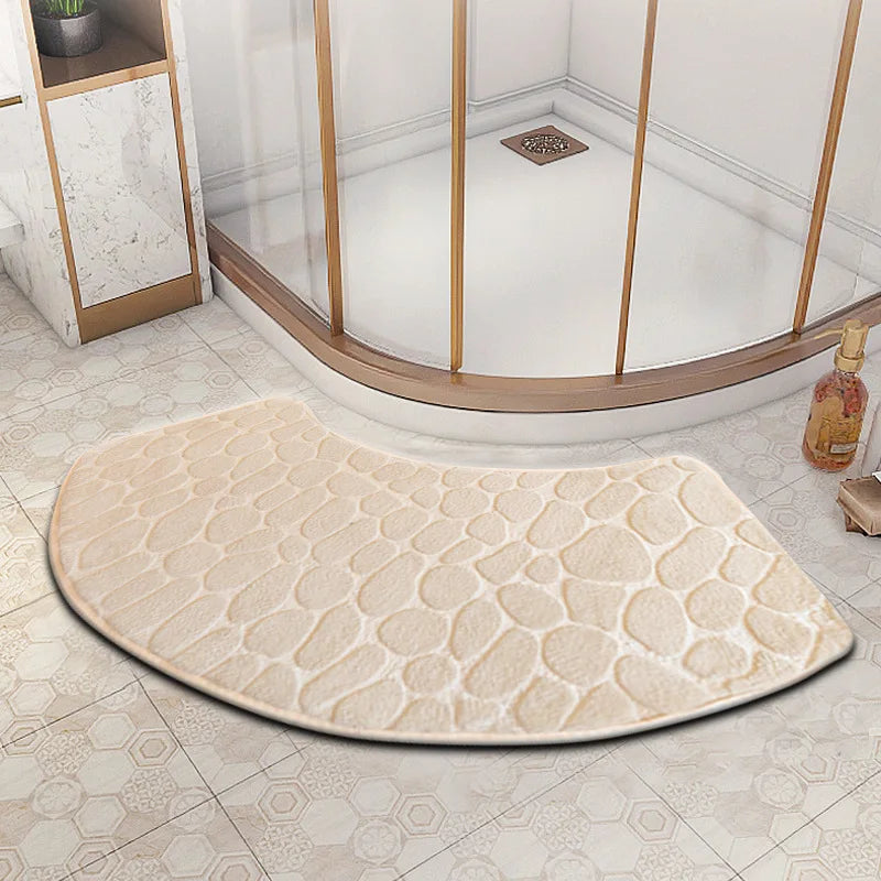 3D Cobblestone Velvet Bath Mat Non-Slip Absorbent Quick-Dry Washable Bathroom Door Rug