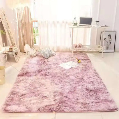 Fluffy tie-dye plush living room rug