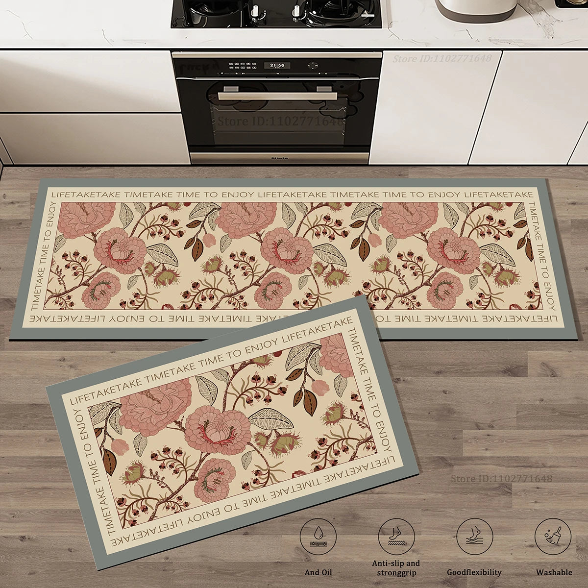 Floral Pattern Kitchen Rug Extra Thick Absorbent Non-Slip Doormat Anti-Fatigue Mat Bathroom Entrance Long Carpet Home Decor