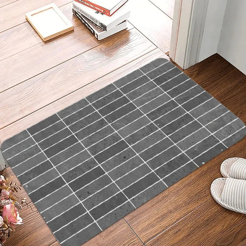 Stone tile print waterproof non-slip floor mat