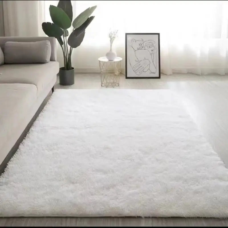 VIKAMA White Silk Wool Rug Soft Fluffy Non-Slip Washable Bedroom Living Room Kids Room Decor
